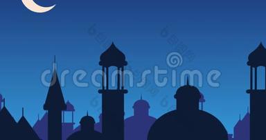 用清真寺和月亮和星星的灯笼<strong>迎接</strong>2019年的光明穆巴拉克